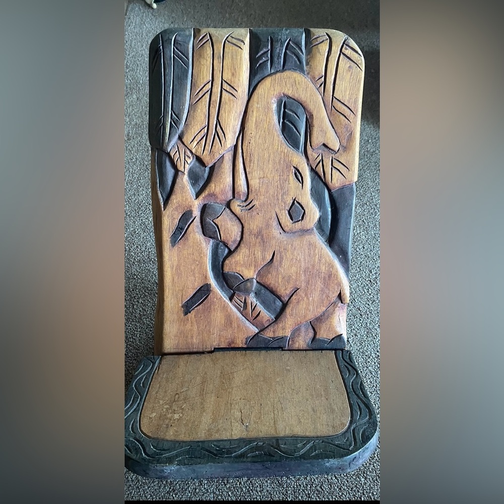 Vintage 1990s Hand Carved African Elephant 2 Pc Chair Two Piece Made In Kenya